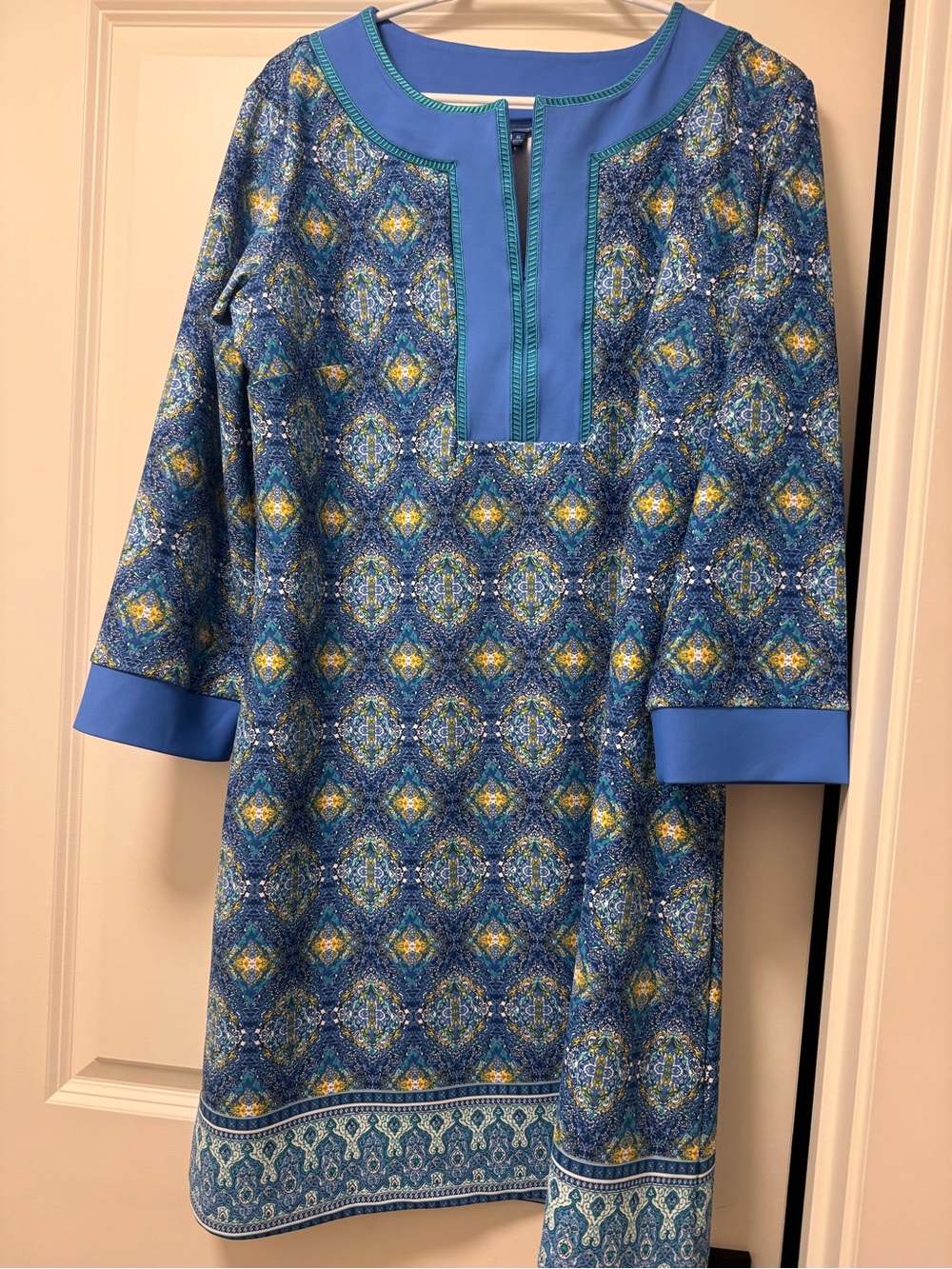 Cabana Life Blue Printed Tunic Dress with Yellow Accents